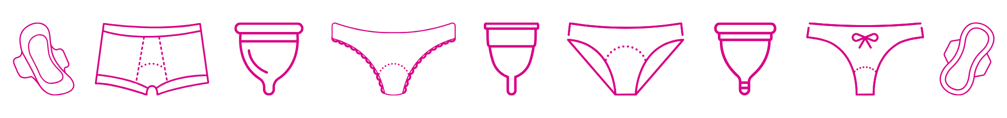 Pictogrammes de coupes menstruelles, culottes menstruelles et serviettes hygiéniques lavables chez Afriska.ch