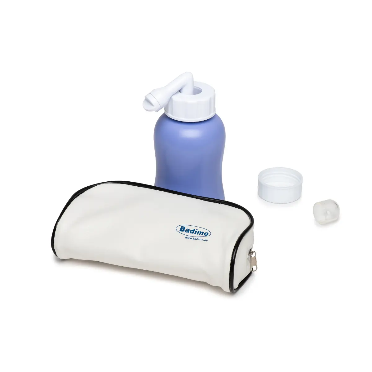 Bidet mobile Badimo BP30 – Douche intime portable 300 ml Bidet mobile Badimo BP30 avec bouteille souple de 300 ml, embout de rinçage, couvercle et pochette de transport pour l’hygiène intime à l’eau.